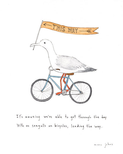 seagulls on bicycles - Art Print