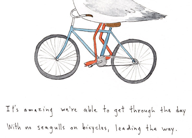 seagulls on bicycles - Art Print