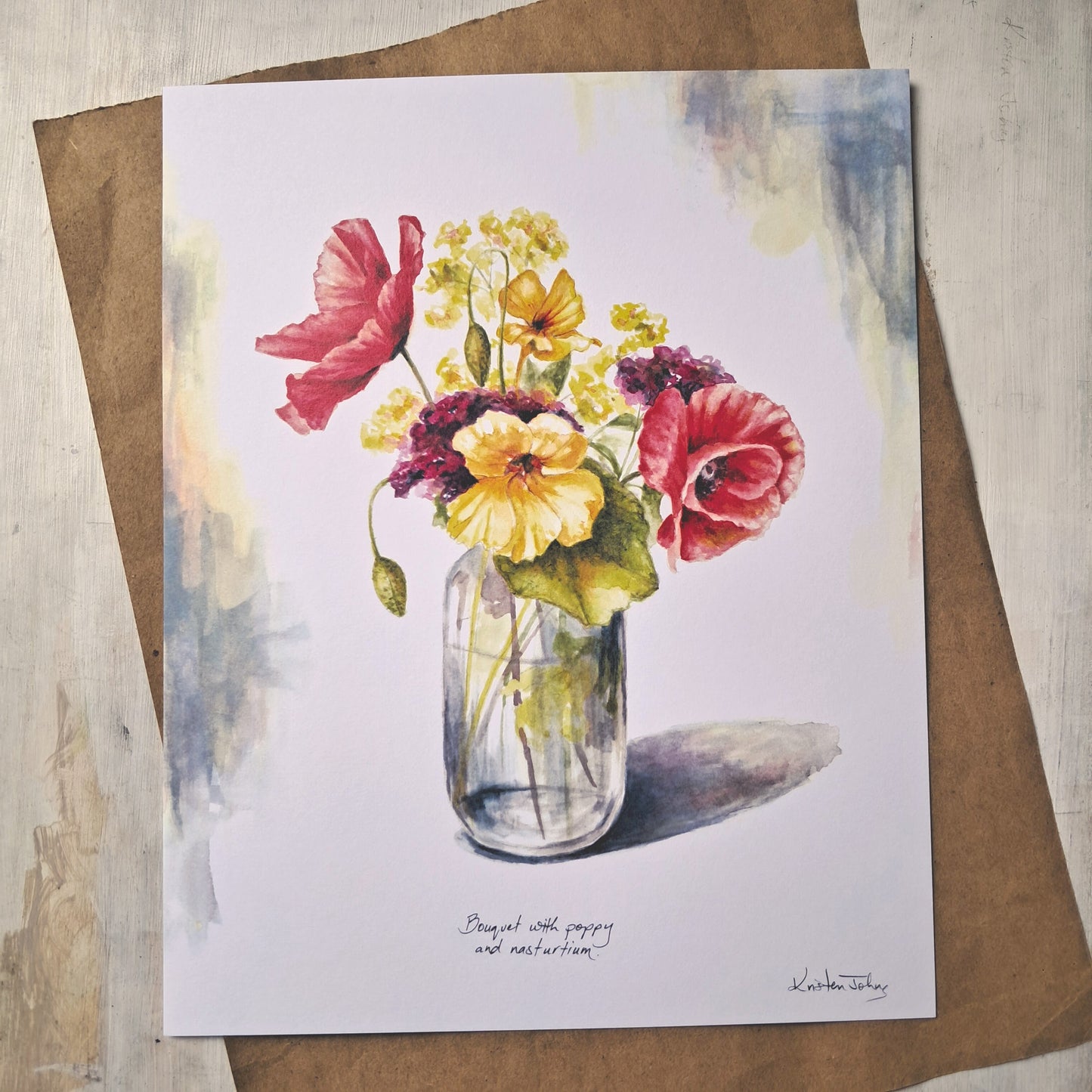 Bouquet with poppy and nasturtium - Art Print
