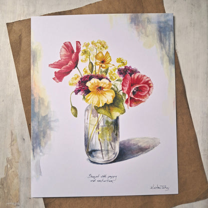 Bouquet with poppy and nasturtium - Art Print