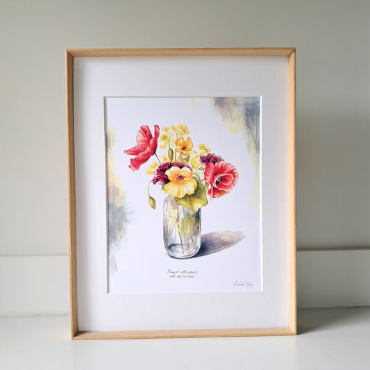 Bouquet with poppy and nasturtium - Art Print