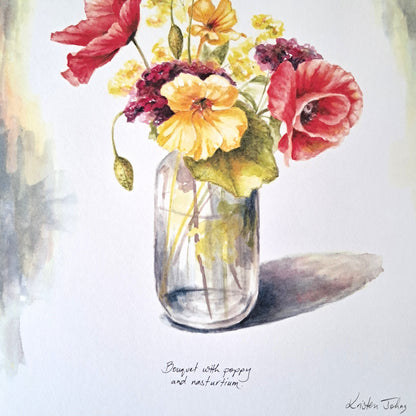 Bouquet with poppy and nasturtium - Art Print