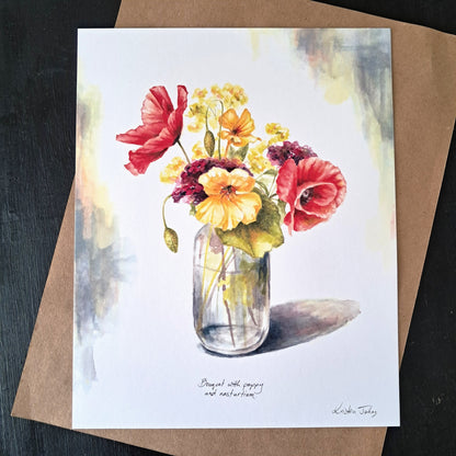 Bouquet with poppy and nasturtium - Art Print