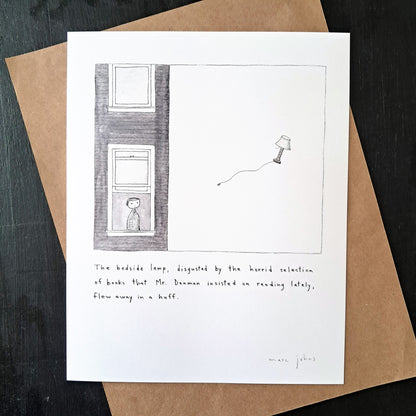 the bedside lamp flew away in a huff - Art Print