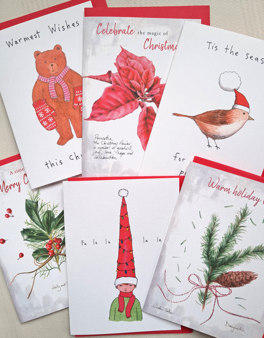 Christmas cards, a set of 6 different designs