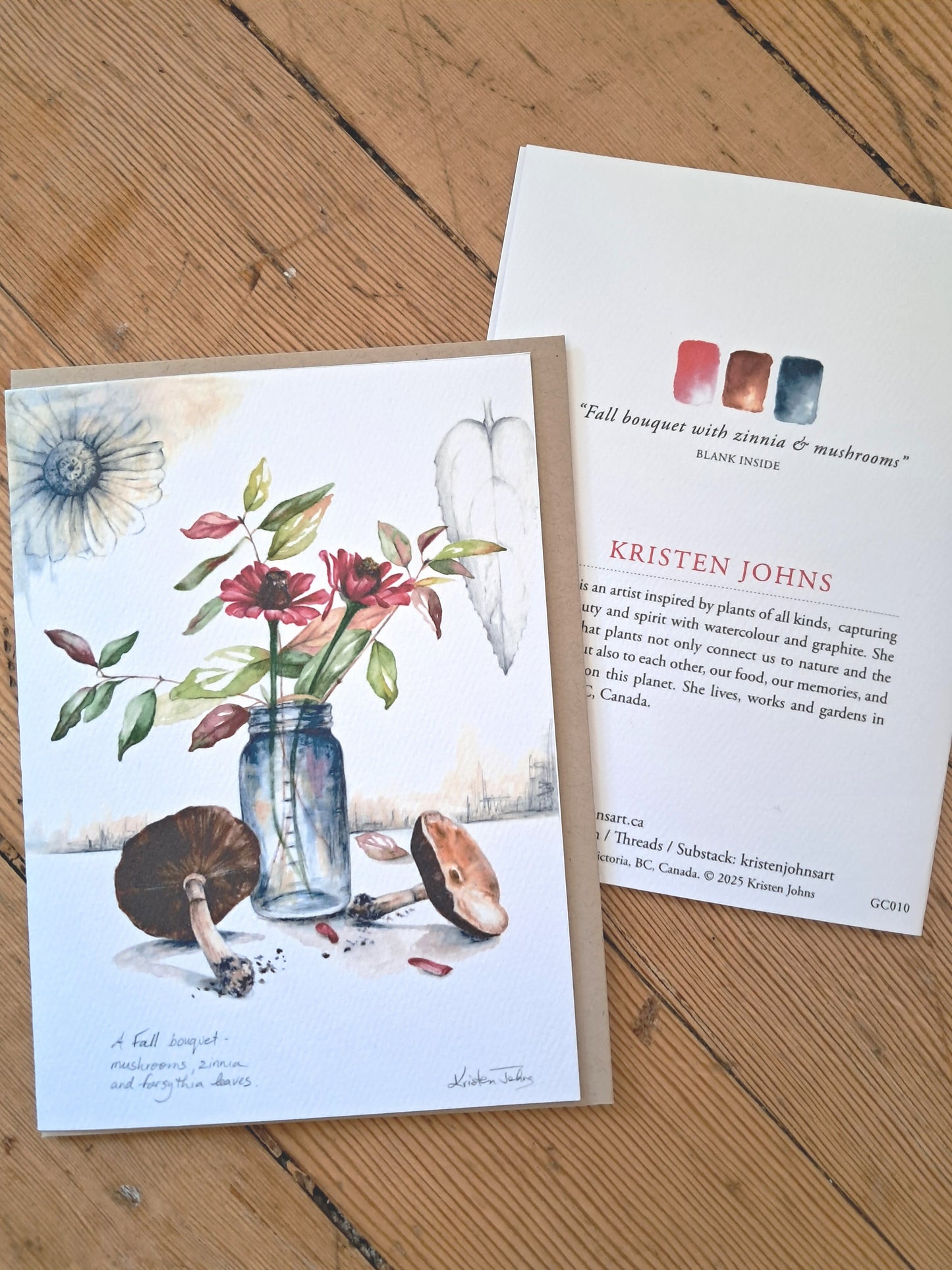 Bouquet with zinnia and mushrooms - Greeting Card