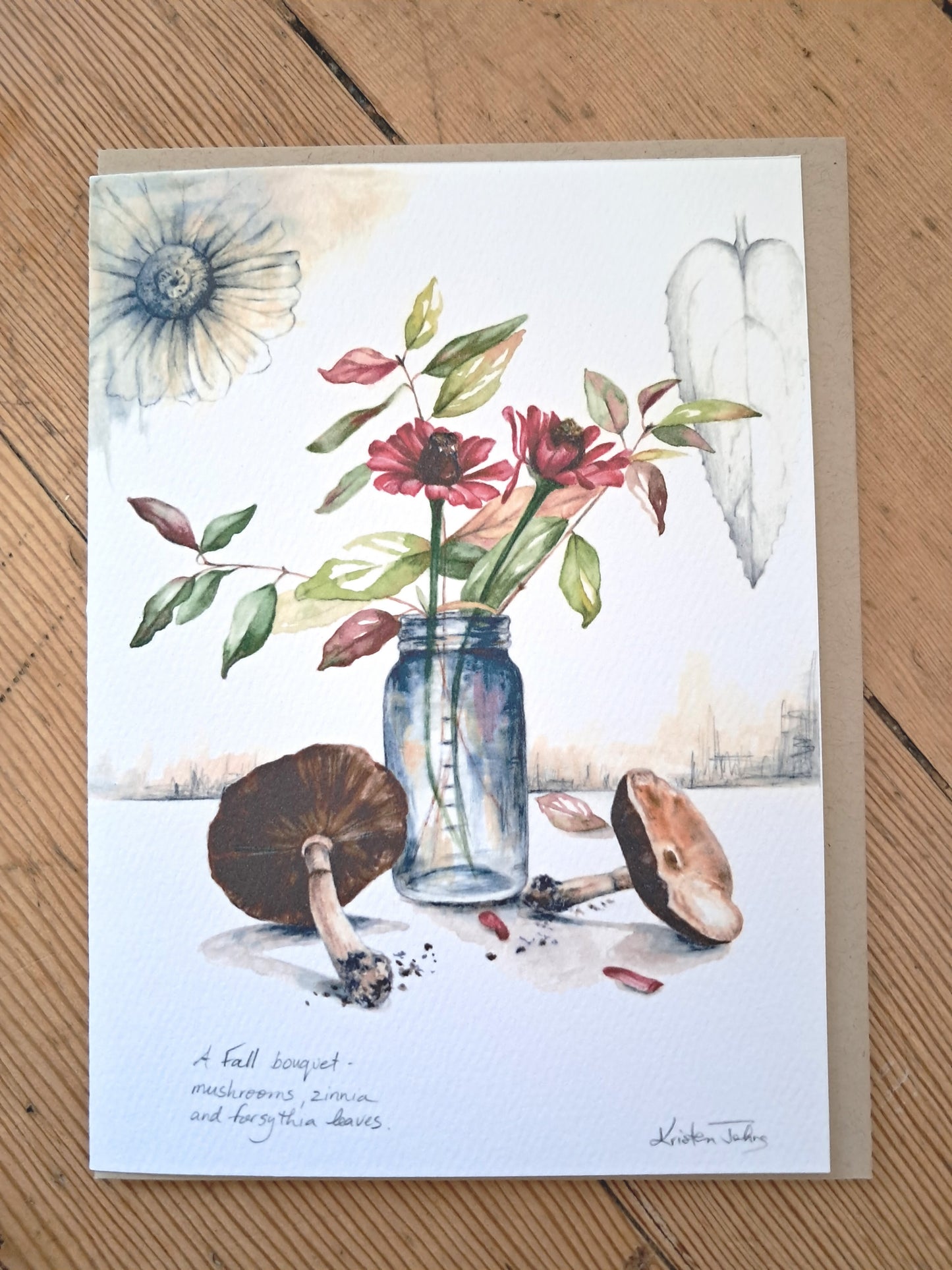 Bouquet with zinnia and mushrooms - Greeting Card