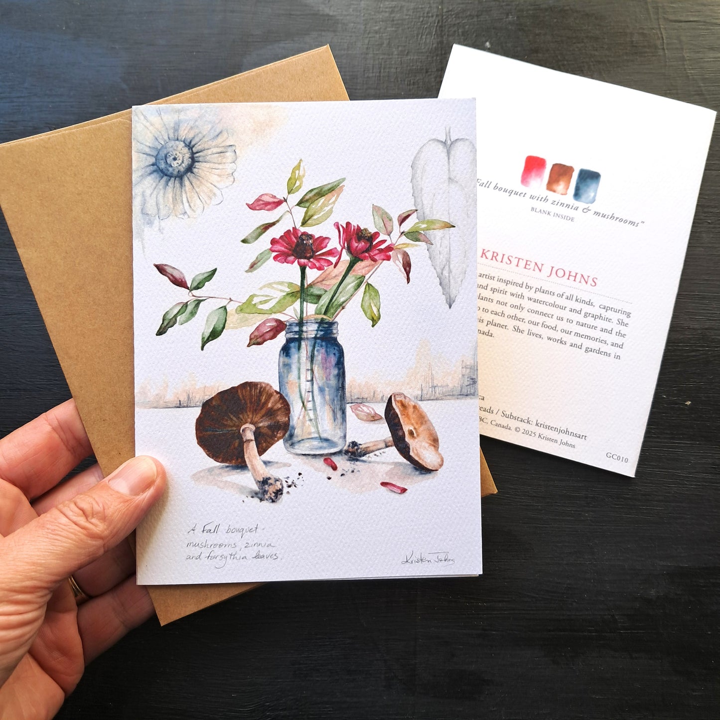 Bouquet with zinnia and mushrooms - Greeting Card