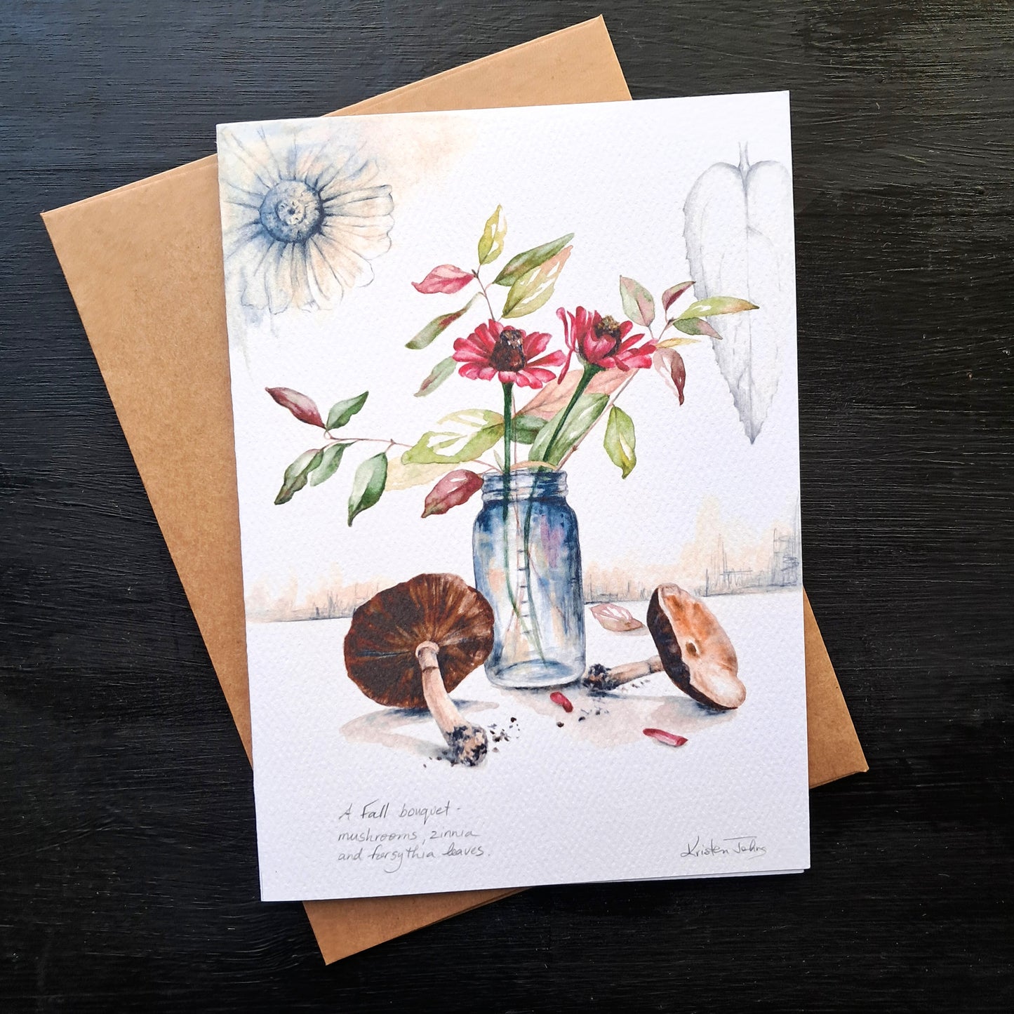 Bouquet with zinnia and mushrooms - Greeting Card